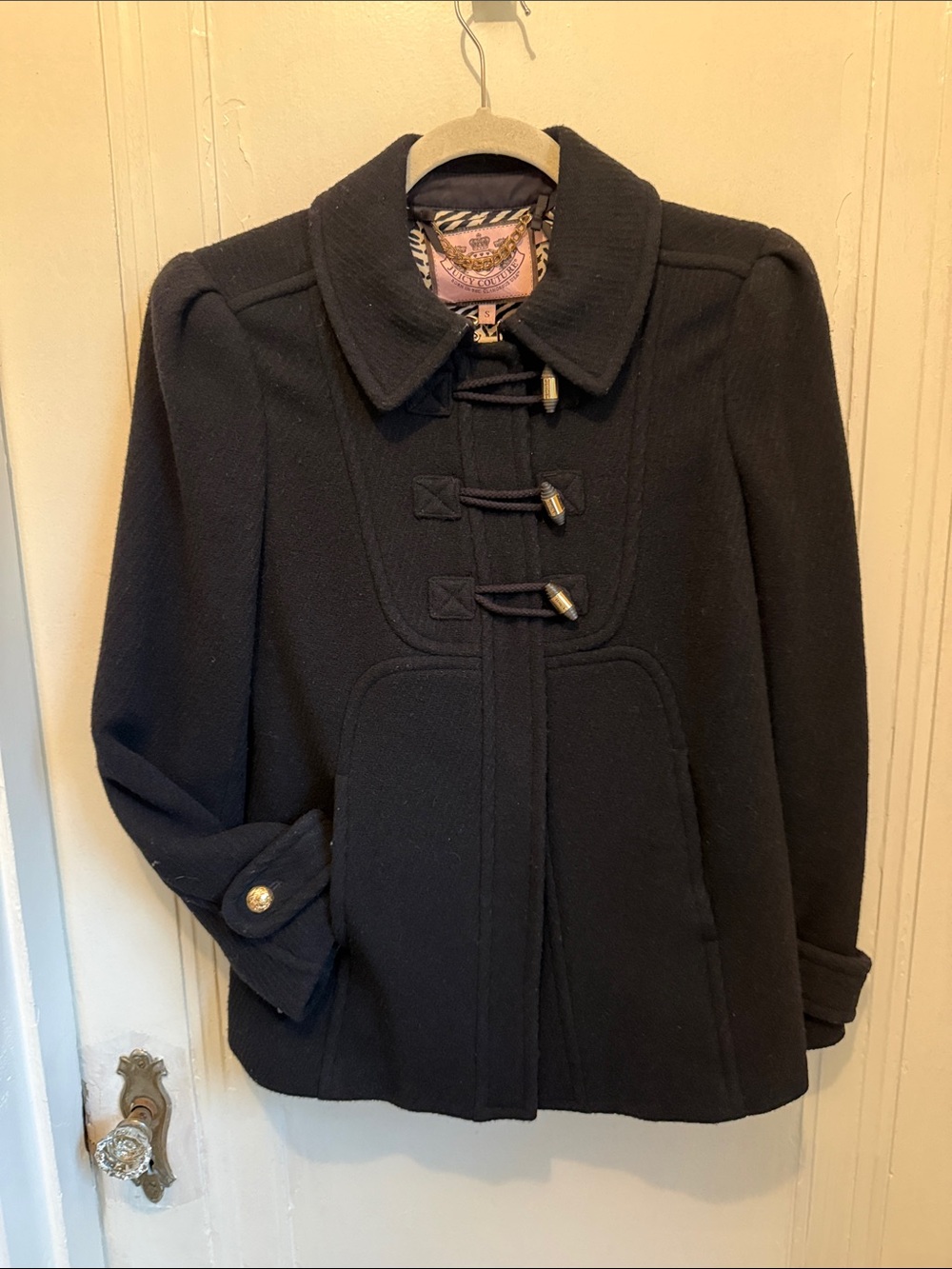 Classic Juicy Couture Black Toggle Wool Coat - Women's Jacket